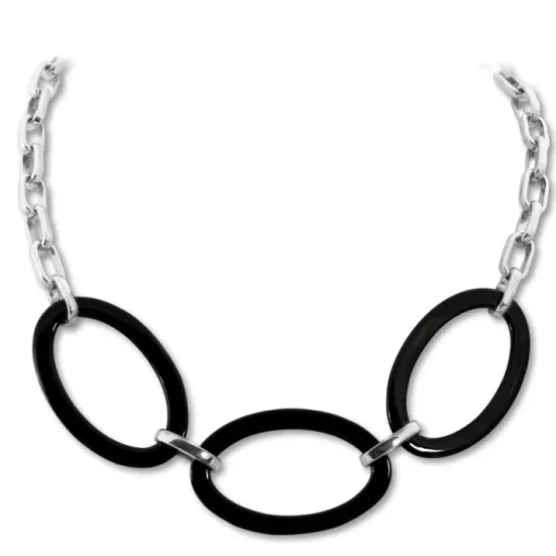 Amello Halskette Keramik Oval schwarz Damen Edelstahlschmuck ESKX04S