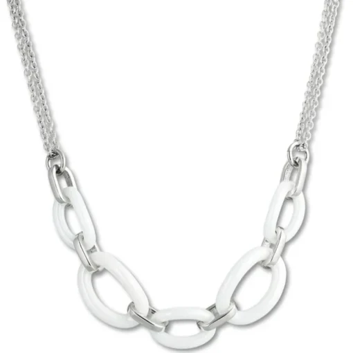 Amello Halskette Keramik Ovale weiß Damen Edelstahlschmuck ESKX16W