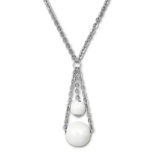 Amello Halskette Keramik Kugeln weiß Damen Edelstahlschmuck ESKX44W5