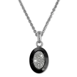 Amello Halskette Keramik Zirkonia Oval schwarz Damen Edelstahlschmuck ESKX32S