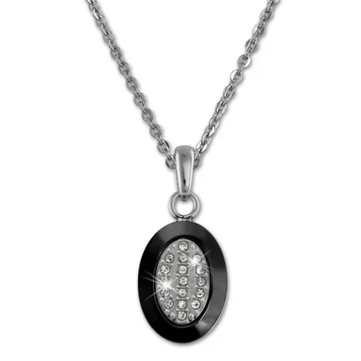 Amello Halskette Keramik Zirkonia Oval schwarz Damen Edelstahlschmuck ESKX32S