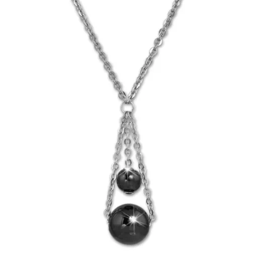 Amello Halskette Keramik Kugeln schwarz Damen Edelstahlschmuck ESKX44S5