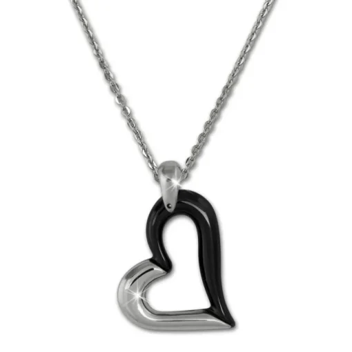 Amello Halskette Keramik Herz schwarz Damen Edelstahlschmuck ESKX26S