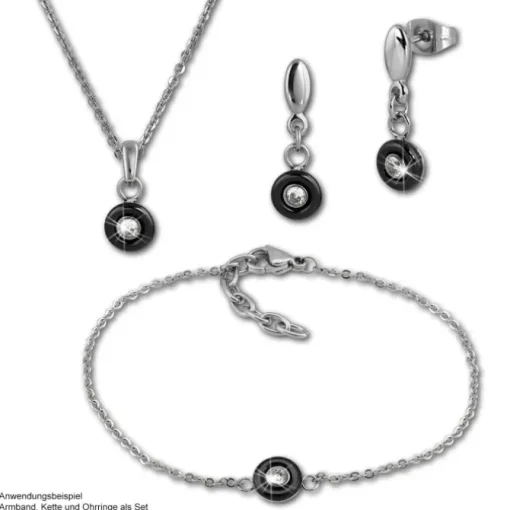 Amello Halskette Keramik Stein Zirkonia schwarz Damen Edelstahlschmuck ESKX35S5