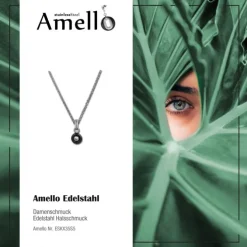 Amello Halskette Keramik Stein Zirkonia schwarz Damen Edelstahlschmuck ESKX35S5