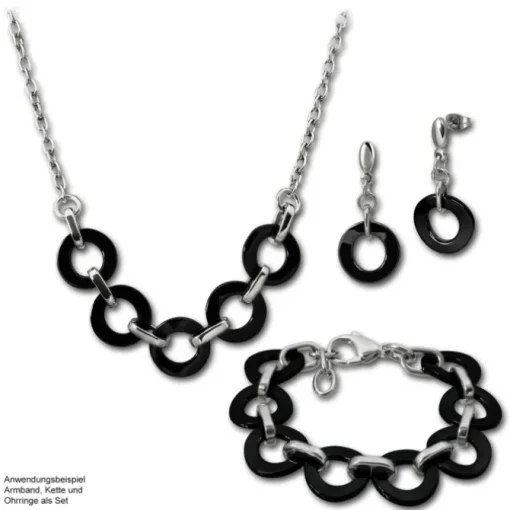 Amello Halskette Keramik Ring schwarz Damen Edelstahlschmuck ESKX01S