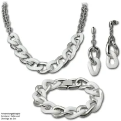 Amello Halskette Keramik Panzer weiß Damen Edelstahlschmuck ESKX06W