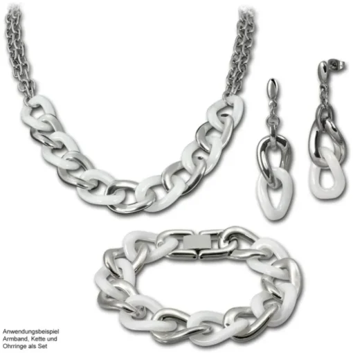 Amello Halskette Keramik Panzer weiß Damen Edelstahlschmuck ESKX06W