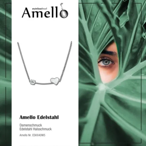 Amello Halskette Keramik Herz Zirkonia weiß Damen Edelstahlschmuck ESKX40W5