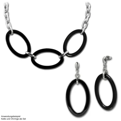 Amello Halskette Keramik Oval schwarz Damen Edelstahlschmuck ESKX04S