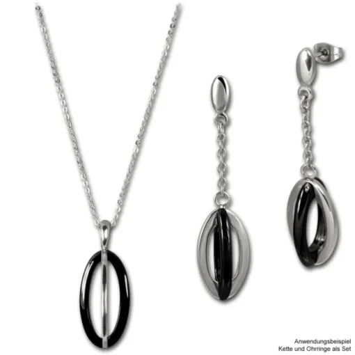 Amello Halskette Keramik Ellipse schwarz Damen Edelstahlschmuck ESKX09S