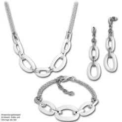 Amello Halskette Keramik Ovale weiß Damen Edelstahlschmuck ESKX16W