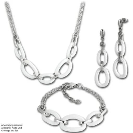 Amello Halskette Keramik Ovale weiß Damen Edelstahlschmuck ESKX16W