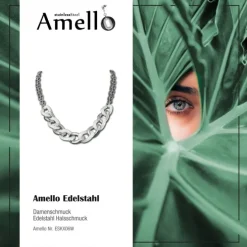 Amello Halskette Keramik Panzer weiß Damen Edelstahlschmuck ESKX06W