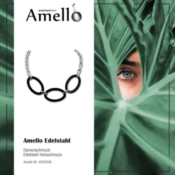 Amello Halskette Keramik Oval schwarz Damen Edelstahlschmuck ESKX04S