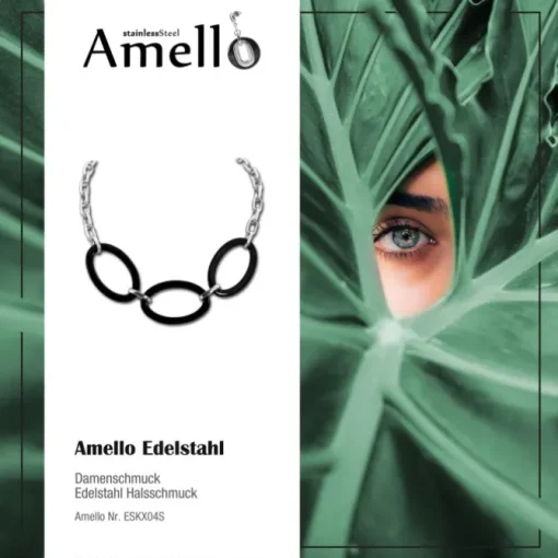Amello Halskette Keramik Oval schwarz Damen Edelstahlschmuck ESKX04S