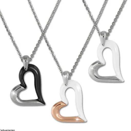 Amello Halskette Keramik Herz schwarz Damen Edelstahlschmuck ESKX26S