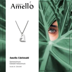 Amello Halskette Keramik Herz weiß Damen Edelstahlschmuck ESKX26W