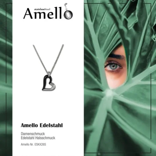 Amello Halskette Keramik Herz schwarz Damen Edelstahlschmuck ESKX26S