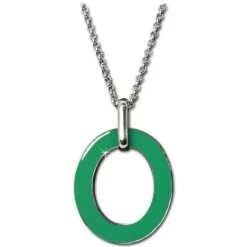 Amello Halskette Oval Emaille grün/weiß Damen Edelstahlschmuck ESKG01G