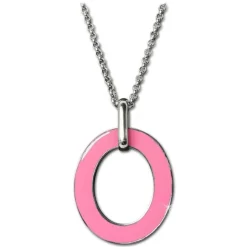 Amello Halskette Oval Emaille rosa/weiß Damen Edelstahlschmuck ESKG01P