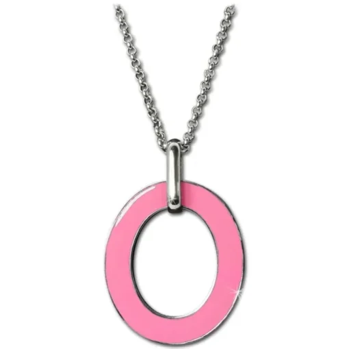 Amello Halskette Oval Emaille rosa/weiß Damen Edelstahlschmuck ESKG01P