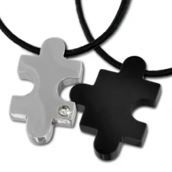 Amello Halskettenset Puzzle Edelstahl schwarz glanz Unisex Puzzel ESK023S
