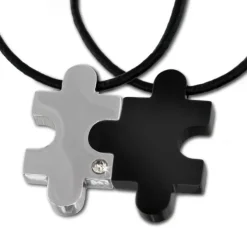 Amello Halskettenset Puzzle Edelstahl schwarz glanz Unisex Puzzel ESK023S