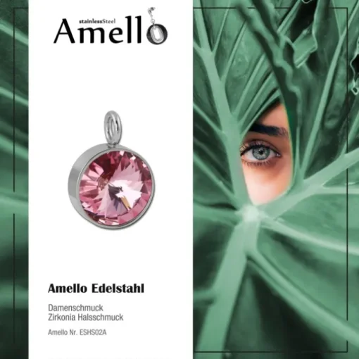 Amello Kettenanhänger Edelstahl Zirkonias Zirkonia rosa ESHS02A