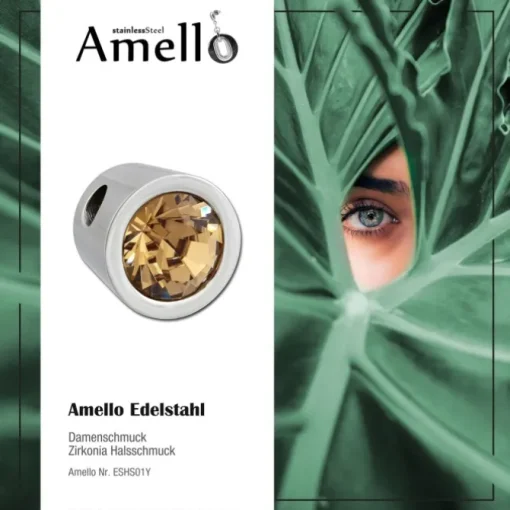 Amello Kettenanhänger Edelstahl Zirkonias bernstein ESHS01Y
