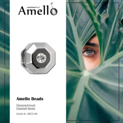 Amello Megabead Edelstahl 8-Eck Zirkonias Armbandbead AMZ314W