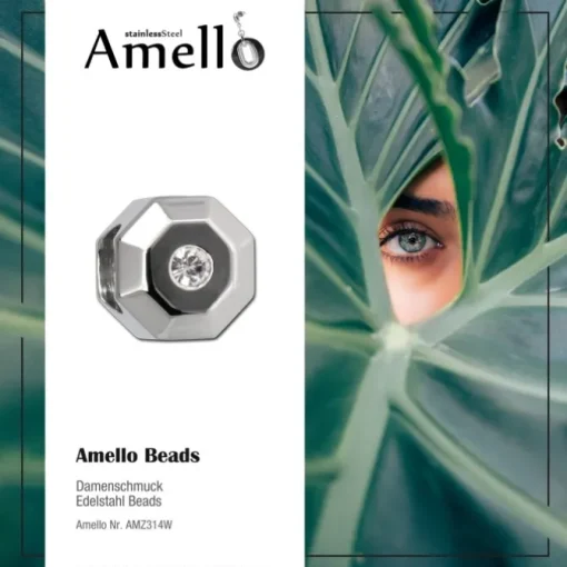 Amello Megabead Edelstahl 8-Eck Zirkonias Armbandbead AMZ314W