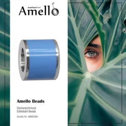 Amello Megabeads Edelstahl Bead Emaille blau Armbandbead AMB028H