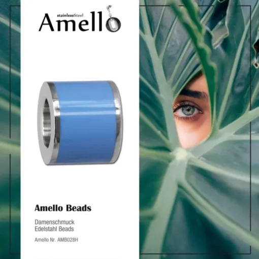 Amello Megabeads Edelstahl Bead Emaille blau Armbandbead AMB028H