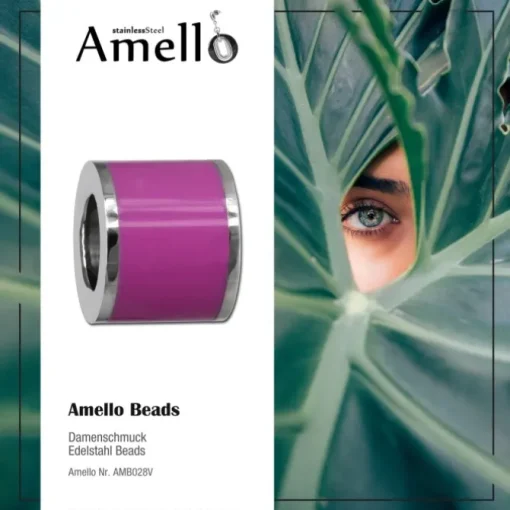 Amello Megabeads Edelstahl Bead Emaille pink Armbandbead AMB028V