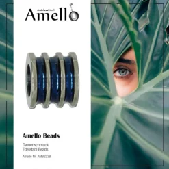 Amello Megabeads Edelstahl Bead gerillt blau Armbandbead AMB223B