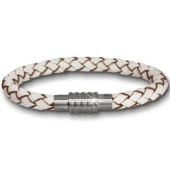 Amello Megabeads Leder Armband weiß mit Edelstahl Verschluß AMA474W19