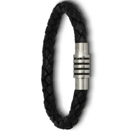 Amello Megabeads Leder Armband schwarz Edelstahl Verschluß AMA475S20