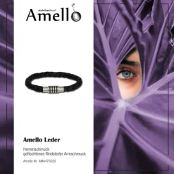 Amello Megabeads Leder Armband schwarz Edelstahl Verschluß AMA475S20