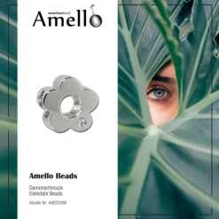 Amello Megabeads Stahl Blume weiß Zirkonias Armband AMZ059W