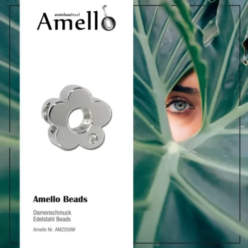 Amello Megabeads Stahl Blume weiß Zirkonias Armband AMZ059W