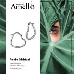 Amello Ohrhänger Creole Herz 3cm Edelstahl Damen Ohrring ESOS99J