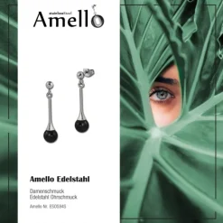 Amello Ohrhänger Kugel schwarz Edelstahl Damen Ohrring ESOS94S