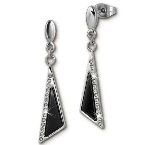 Amello Ohrringe Keramik Dreieck Zirkonia schwarz Damen Edelstahlschmuck ESOX43S