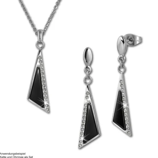 Amello Ohrringe Keramik Dreieck Zirkonia schwarz Damen Edelstahlschmuck ESOX43S