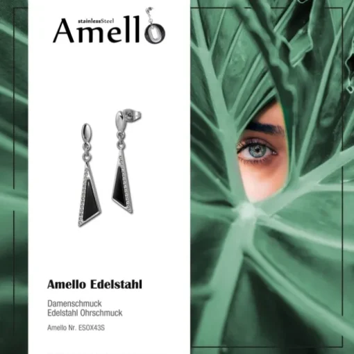 Amello Ohrringe Keramik Dreieck Zirkonia schwarz Damen Edelstahlschmuck ESOX43S
