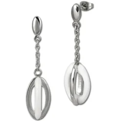Amello Ohrringe Keramik Ellipse weiß Damen Edelstahlschmuck ESOX09W