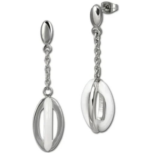 Amello Ohrringe Keramik Ellipse weiß Damen Edelstahlschmuck ESOX09W