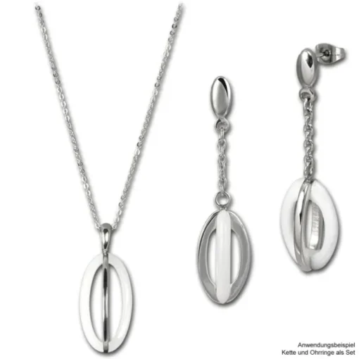 Amello Ohrringe Keramik Ellipse weiß Damen Edelstahlschmuck ESOX09W