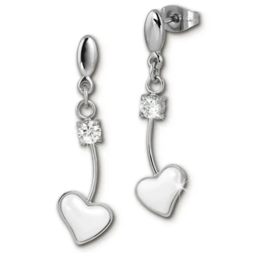 Amello Ohrringe Keramik Herz Zirkonia weiß Damen Edelstahlschmuck ESOX40W